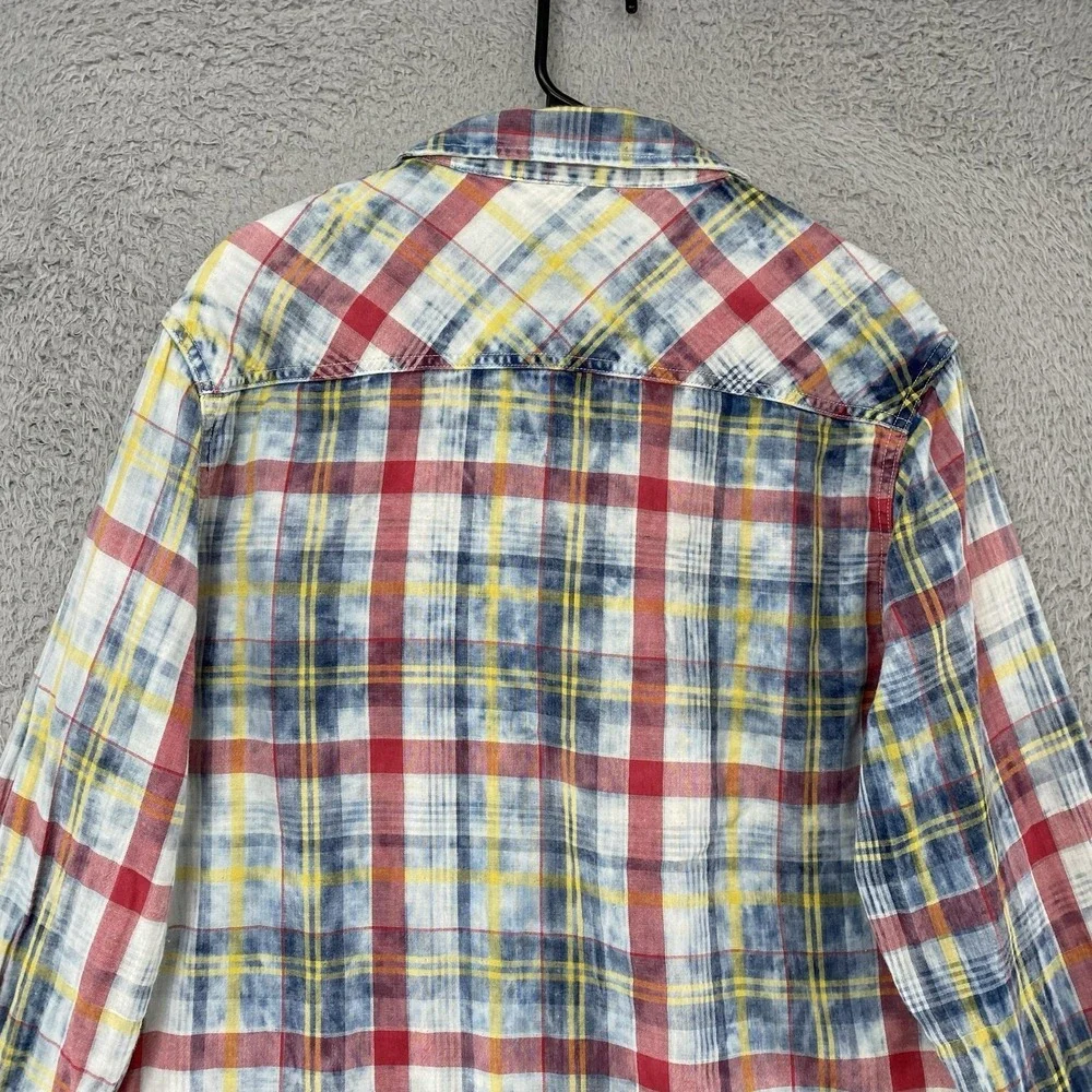True Religion Western Plaid Shirt Mens XL Acid Wash Long Sleeve Button Up